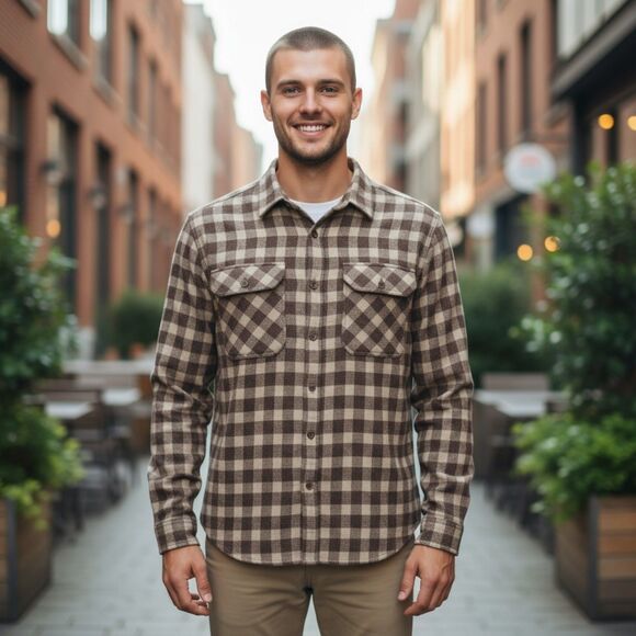 Pendleton Men's Oliver wool brown checkered button up size S flannel casual - Picture 1 of 10